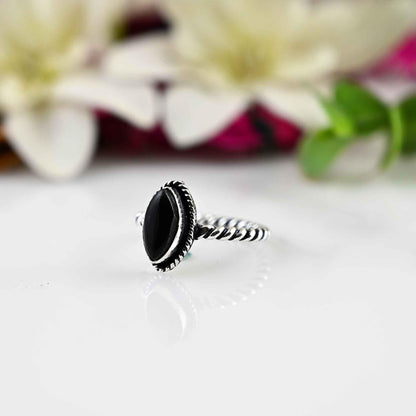 Black Obsidian Ring, Dainty Silver Ring, Black Stone Ring ,Silver Band Ring,  Everyday Silver Ring, Women Jewelry, Mother's  Day Gift