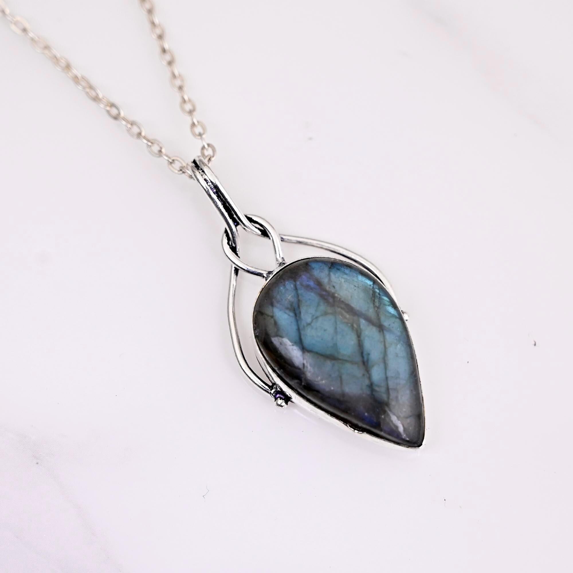 Blue Fire Labradorite Pendant Silver Wire Wrapped Jewelry Gemstone Pendant Handmade Jewelry Silver Wire Pendant For Gifts Birthstone Pendant