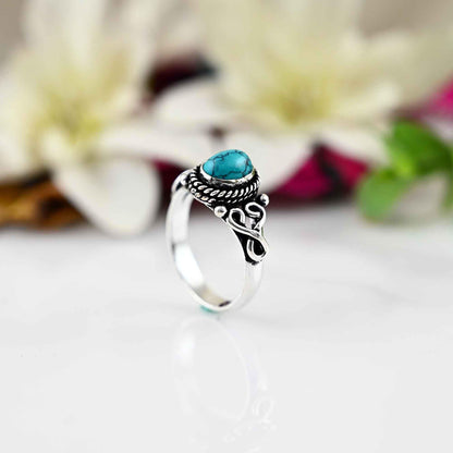 Turquoise Oval Ring, Dainty Turquoise Ring, Turquoise Ring, Sterling Silver Ring, Boho Turquoise Ring, Gift for Her,Turquoise Ring Women