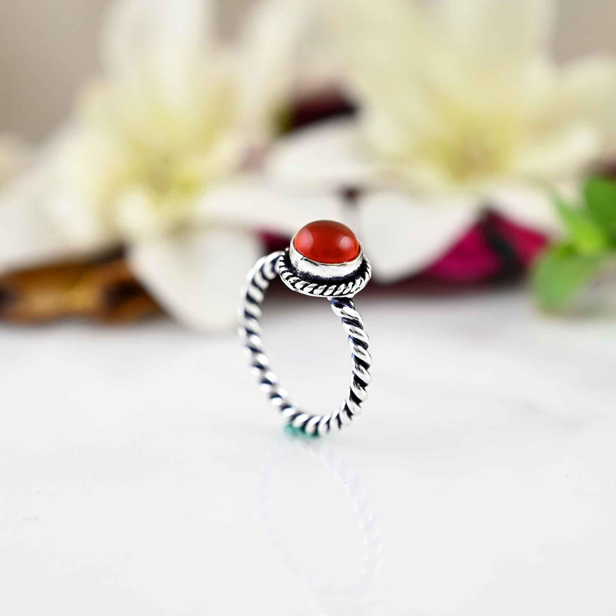 Genuine Red Carnelian Ring in Sterling Silver, Gemstone Ring, Tiny Carnelian Ring, Red, Modern, Simple, Everyday, Gift, Gemstone Jewelry,