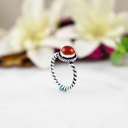 Genuine Red Carnelian Ring in Sterling Silver, Gemstone Ring, Tiny Carnelian Ring, Red, Modern, Simple, Everyday, Gift, Gemstone Jewelry,