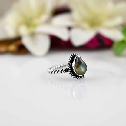 Sterling Silver, Labradorite Ring, Pear Cut Ring, Silver Ring, Stacking Ring, Engagement Ring, Promise Ring, Teardrop Ring, Proposal Ring