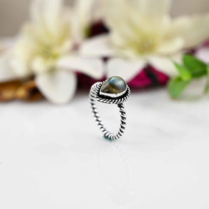 Sterling Silver, Labradorite Ring, Pear Cut Ring, Silver Ring, Stacking Ring, Engagement Ring, Promise Ring, Teardrop Ring, Proposal Ring