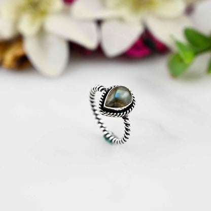 Sterling Silver, Labradorite Ring, Pear Cut Ring, Silver Ring, Stacking Ring, Engagement Ring, Promise Ring, Teardrop Ring, Proposal Ring