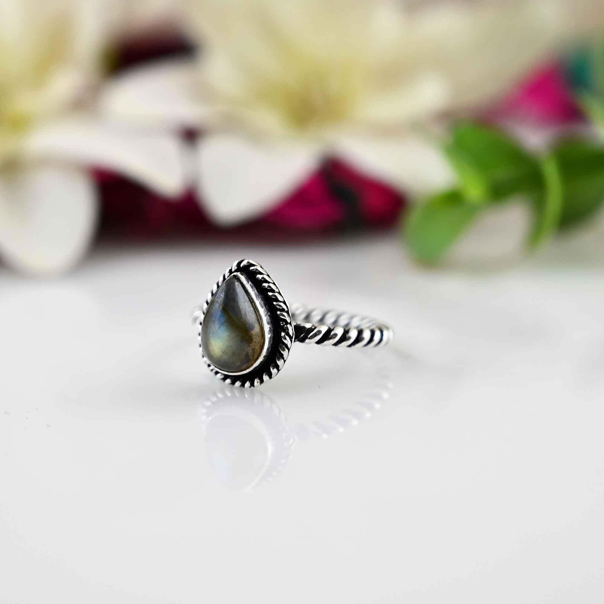 Sterling Silver, Labradorite Ring, Pear Cut Ring, Silver Ring, Stacking Ring, Engagement Ring, Promise Ring, Teardrop Ring, Proposal Ring