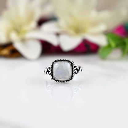 Moonstone, Sterling Silver 925, Handmade, Gemstone, Statement, Everyday, Square stone, Hippie, Bohemian, Engagement Ring, Gift Idea