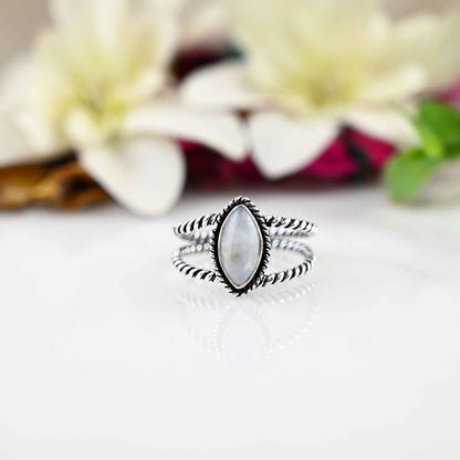 Dainty Rainbow Moonstone Ring, Marquise Ring, Sterling Silver Ring, Moonstone Ring, Jewelry For Women, Engagement Ring, Gift for Her