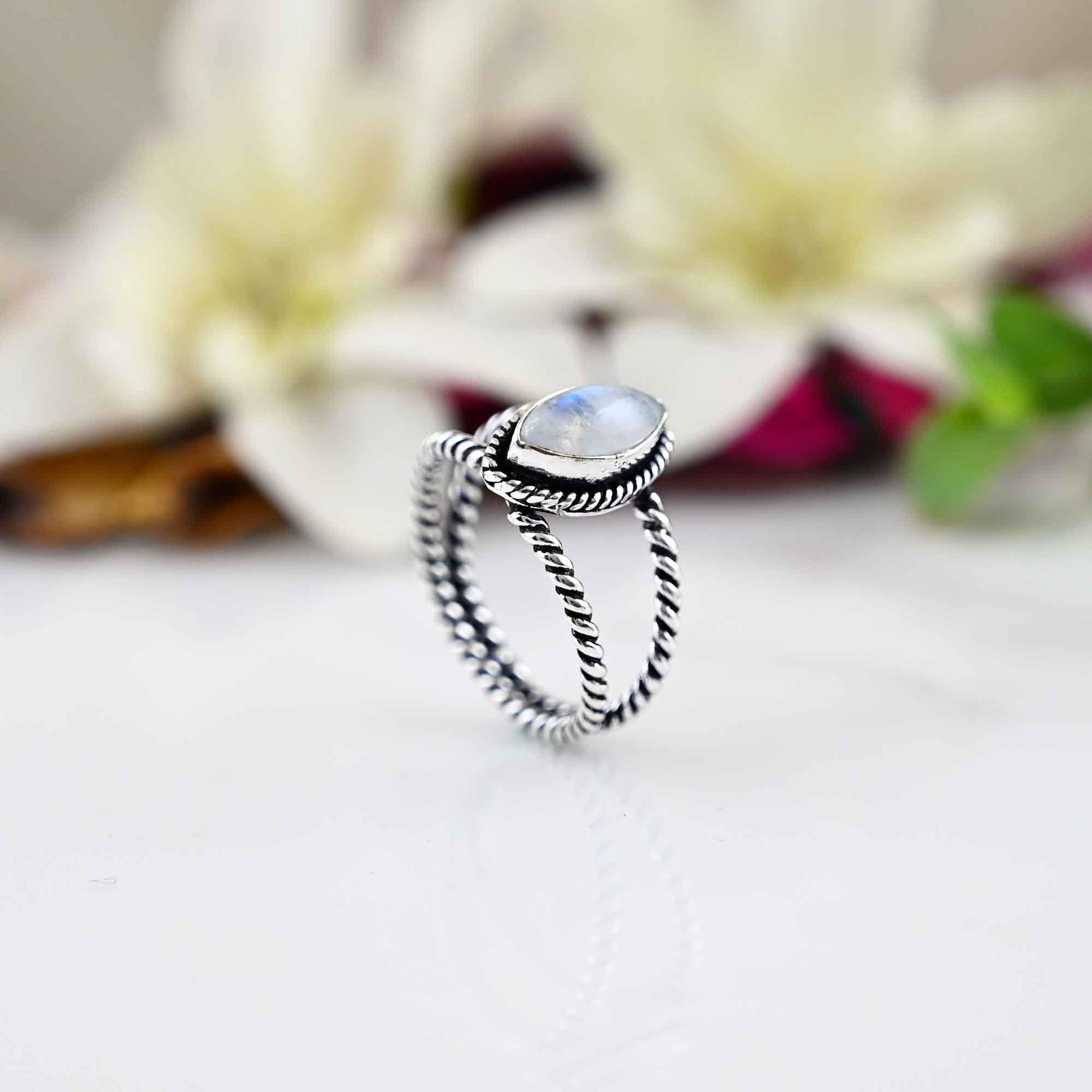 Dainty Rainbow Moonstone Ring, Marquise Ring, Sterling Silver Ring, Moonstone Ring, Jewelry For Women, Engagement Ring, Gift for Her