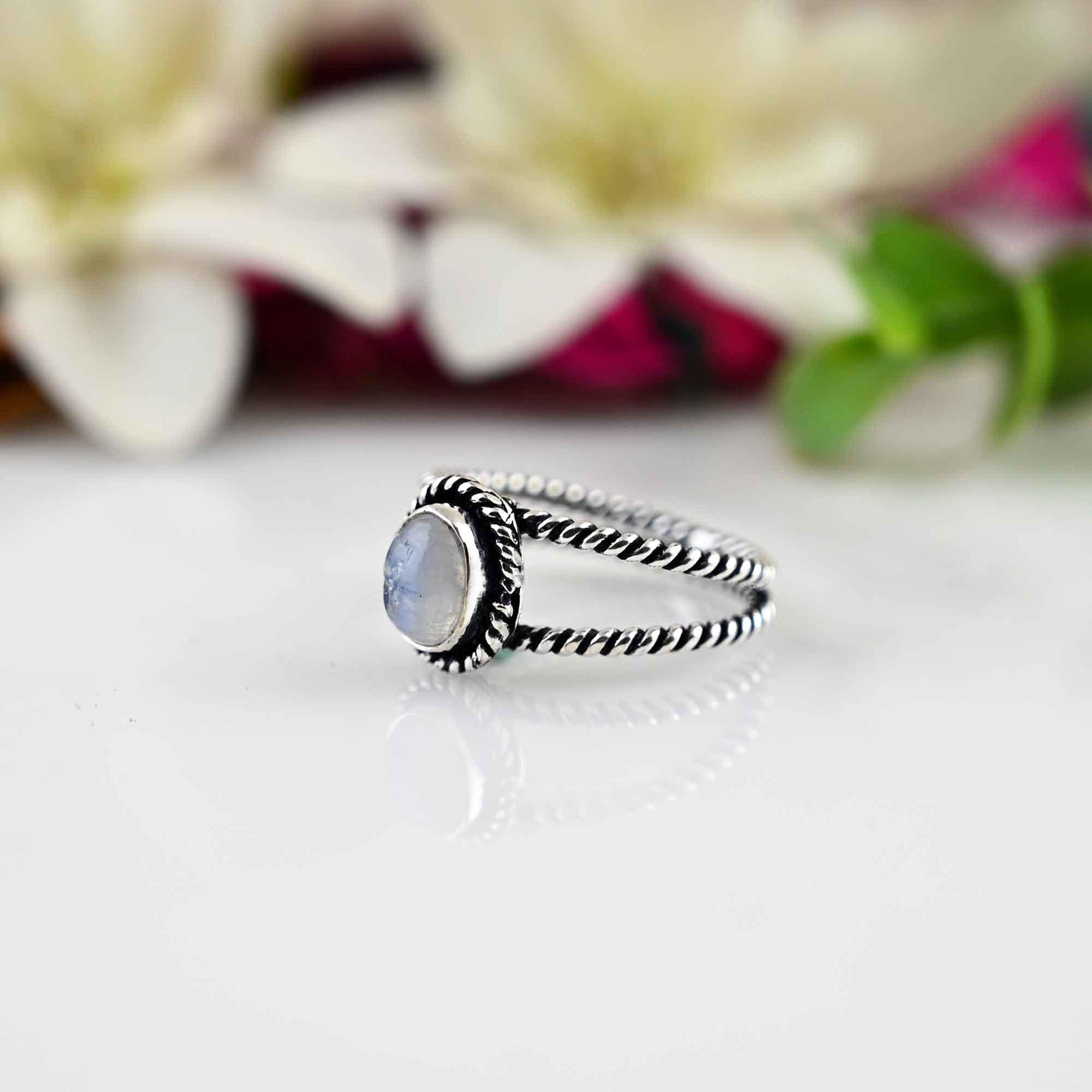 Genuine Rainbow Moonstone Ring, Moonstone Silver Ring, Moonstone Statement Ring, Boho Ring, Dainty Moonstone Ring, Delicate Silver Ring