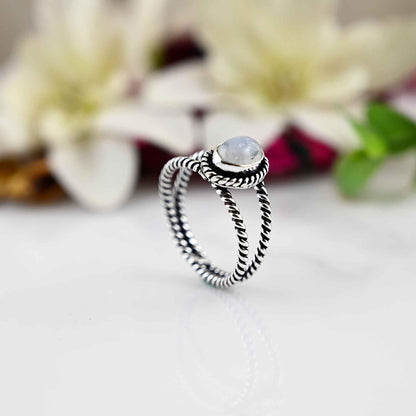 Genuine Rainbow Moonstone Ring, Moonstone Silver Ring, Moonstone Statement Ring, Boho Ring, Dainty Moonstone Ring, Delicate Silver Ring