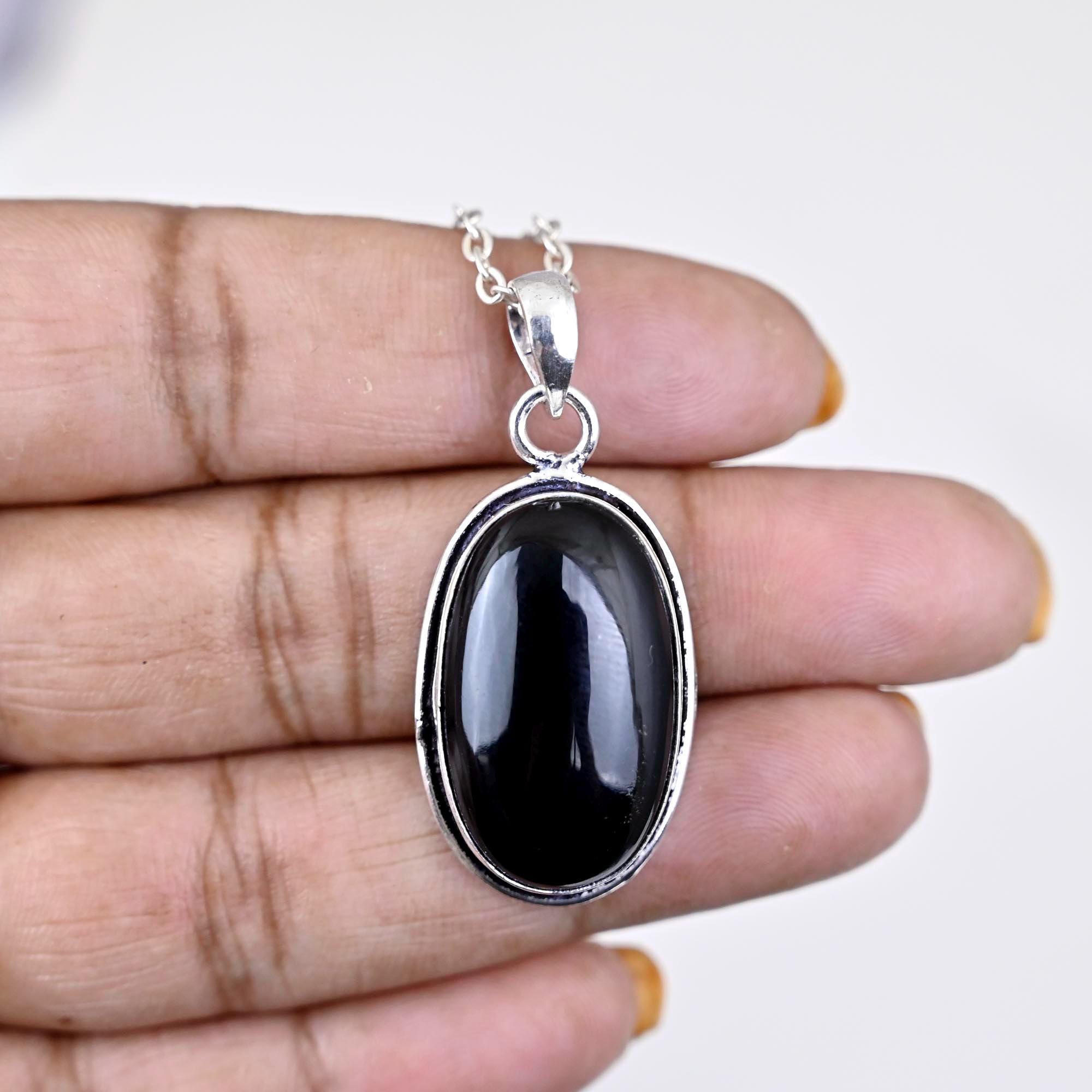 Obsidian Necklace, Obsidian Pendant, Gemstone Jewelry, Black Stone, Gothic Jewelry, Handmade Bridal Jewelry, Gift for Her