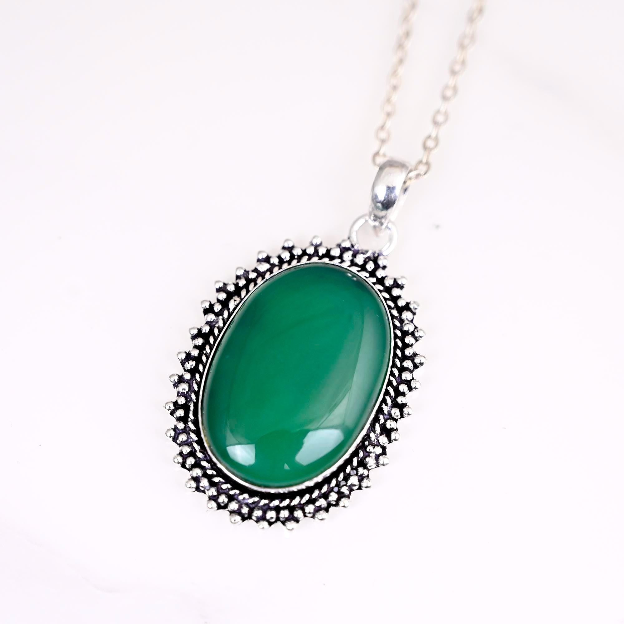 Green Onyx Pendant Necklace, Solid Sterling Silver Necklace, Birthstone Necklace, Women's Necklaces, Genuine Gemstone Necklace For Her