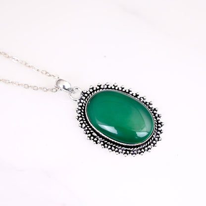 Green Onyx Pendant Necklace, Solid Sterling Silver Necklace, Birthstone Necklace, Women's Necklaces, Genuine Gemstone Necklace For Her