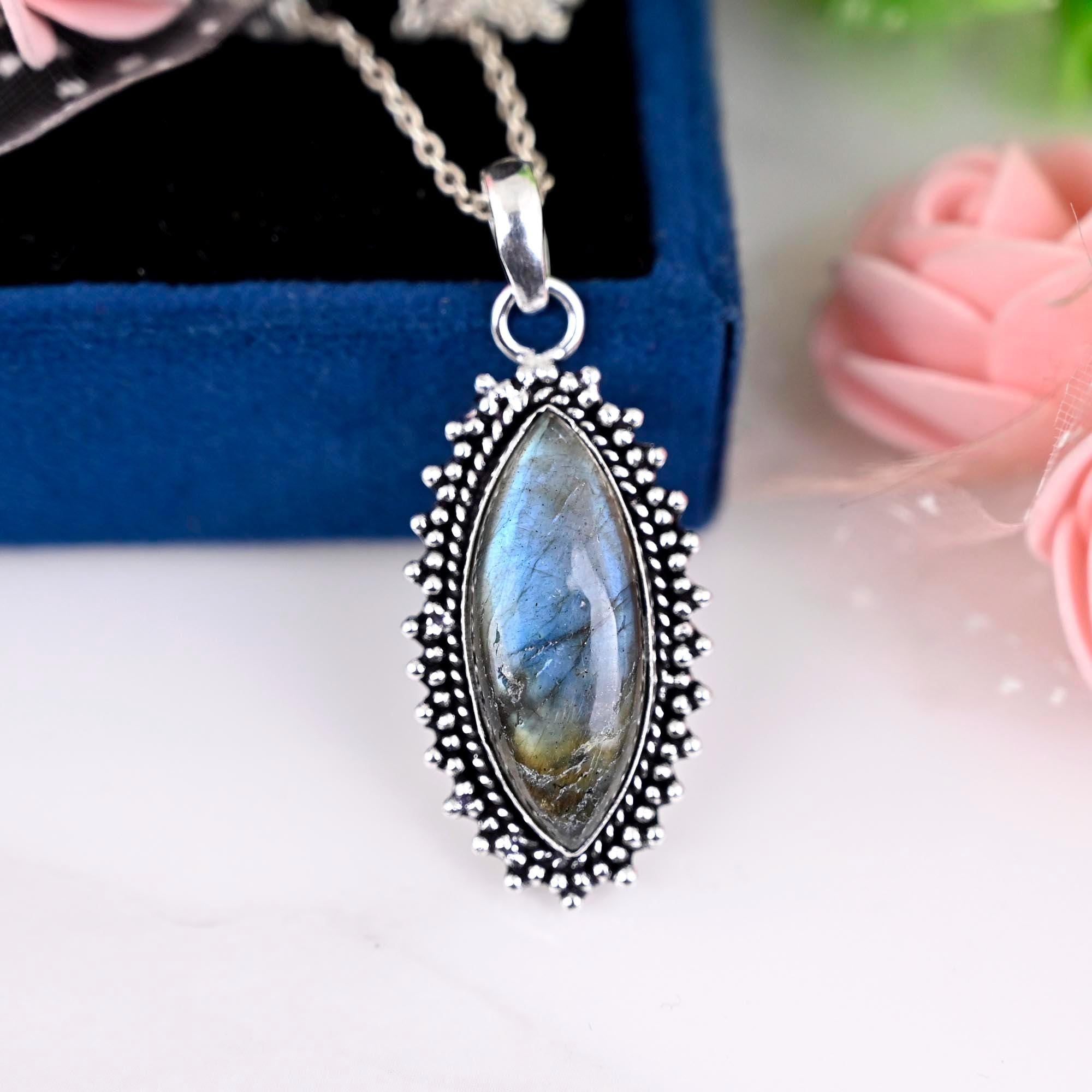 Labradorite Pendant, Sterling Silver, Labradorite Jewelry, Blue Stone Pendant, Flashy Blue Labradorite Unique, Birthstone Jewelry,