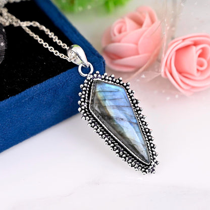 Labradorite Pendant Handmade Genuine Gemstone Jewelry Sterling Silver Jewellery, Big Size Pendant Labradorite Necklace Labradorite Jewelry