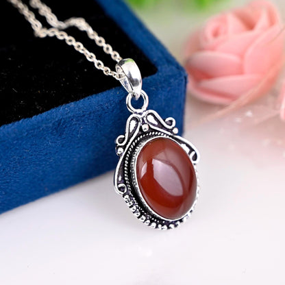 Carnelian necklace, oval stone necklace, boho necklace, carnelian necklace, sterling silver necklace birthstone pendant necklace ladies gift