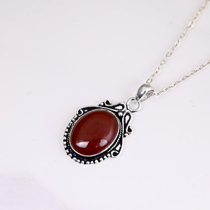 Carnelian necklace, oval stone necklace, boho necklace, carnelian necklace, sterling silver necklace birthstone pendant necklace ladies gift