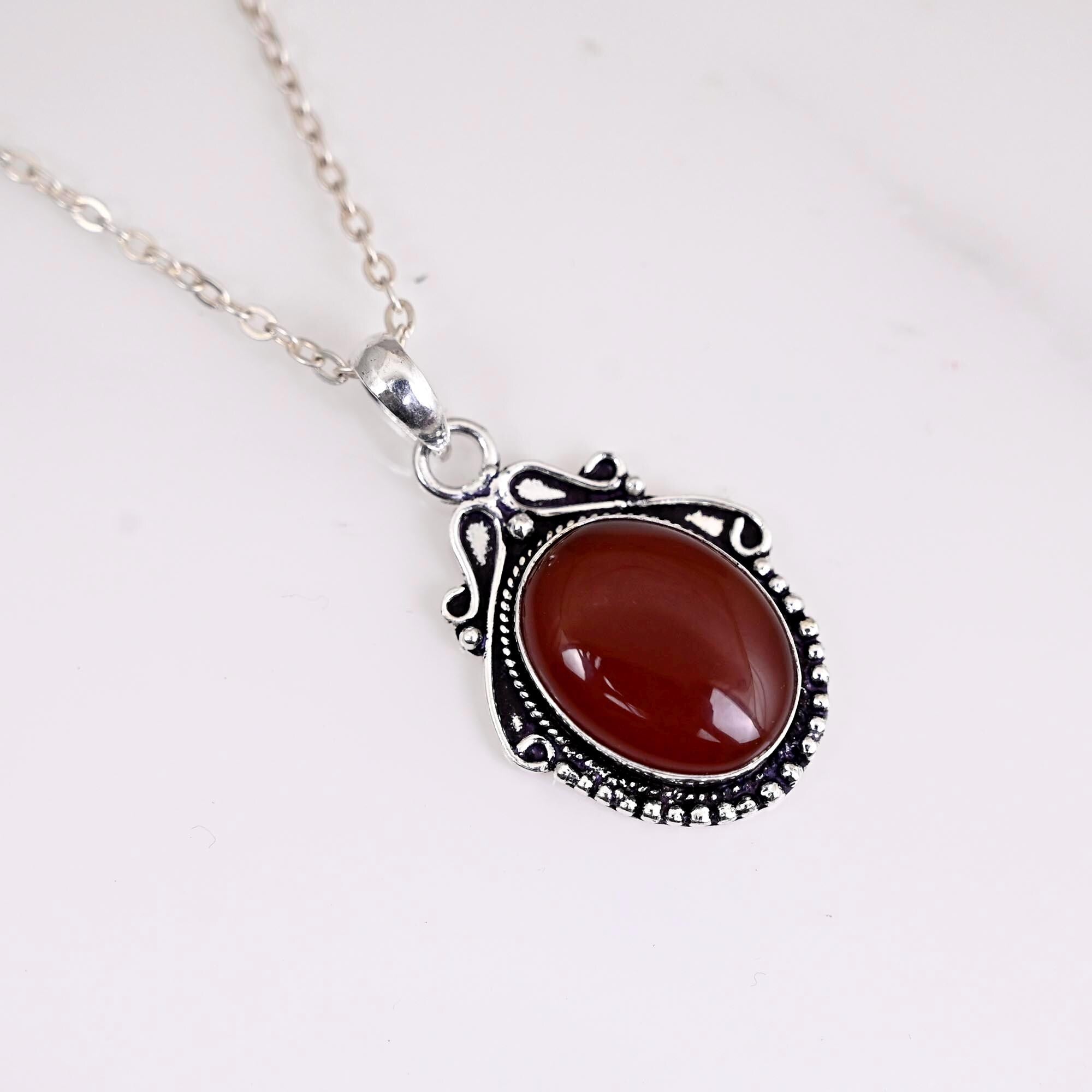 Carnelian necklace, oval stone necklace, boho necklace, carnelian necklace, sterling silver necklace birthstone pendant necklace ladies gift