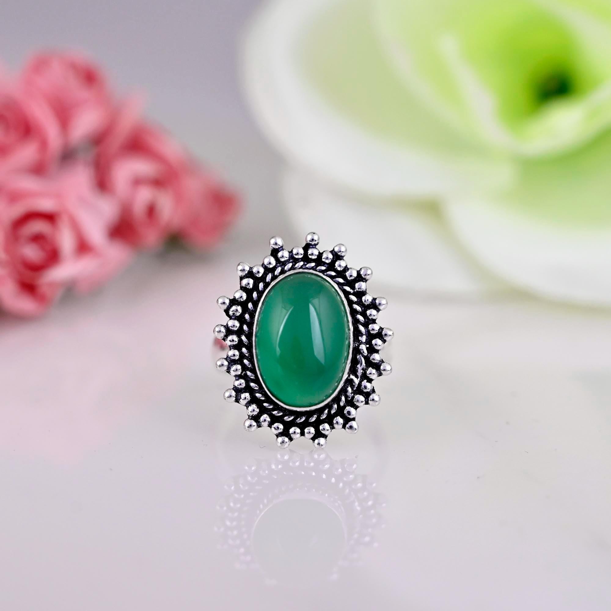 Natural Green Onyx Ring, Green Onyx Silver Ring, Green Onyx Sterling Silver Ring, Green Onyx Statement Ring, Boho Ring, Mother's Day Gift