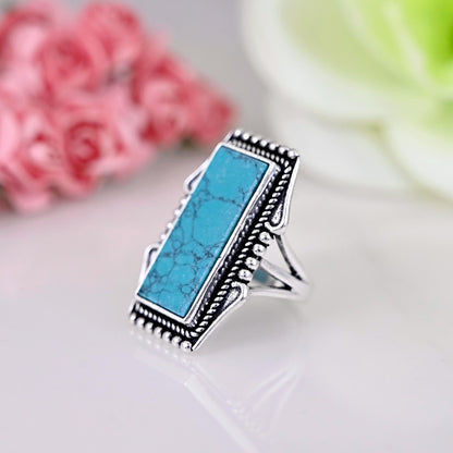 Turquoise Solid 925 Sterling Silver Ring For Women, Rectangle Ring For Wedding Anniversary Gift For Her