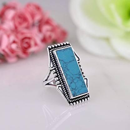 Turquoise Solid 925 Sterling Silver Ring For Women, Rectangle Ring For Wedding Anniversary Gift For Her