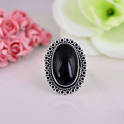 Black Onyx Ring, 925 Sterling Silver Ring, Statement Ring, Black Stone Ring, Handmade Jewelry, Natural Stone Ring, Gift For Her