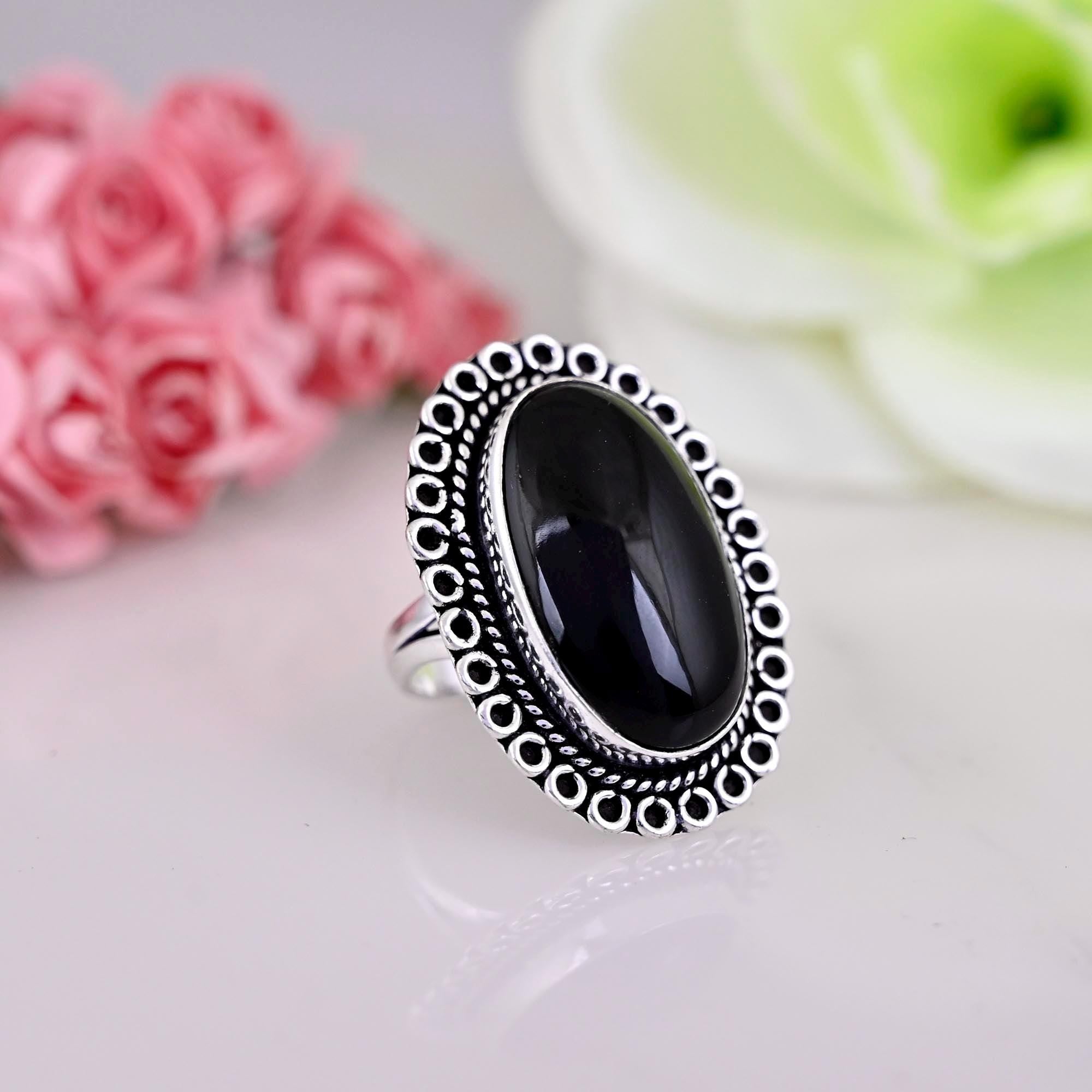 Black Onyx Ring, 925 Sterling Silver Ring, Statement Ring, Black Stone Ring, Handmade Jewelry, Natural Stone Ring, Gift For Her