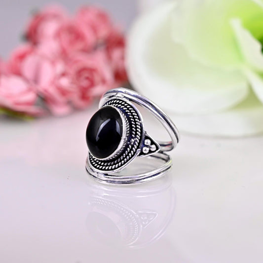 Boho Black Onyx Ring, Black Onyx Silver Ring, Black Onyx Ring, Black Onyx Statement Ring, Boho Ring, Holiday Gift, Anniversary Gift