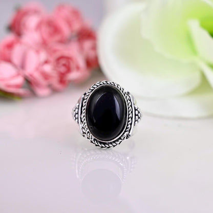 Black Onyx Ring Silver Black Onyx Ring, Black Onyx Long Oval Ring, Large Black Onyx Statement Ring, Natural Black Onyx , Black Onyx Jewelry