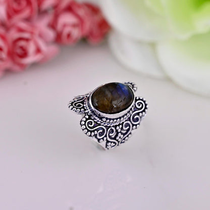 Genuine Labradorite Ring, Labradorite Silver Ring, Labradorite Ring, Womens Ring,  Statement Ring, Labradorite Boho Ring, Anniversary Gift