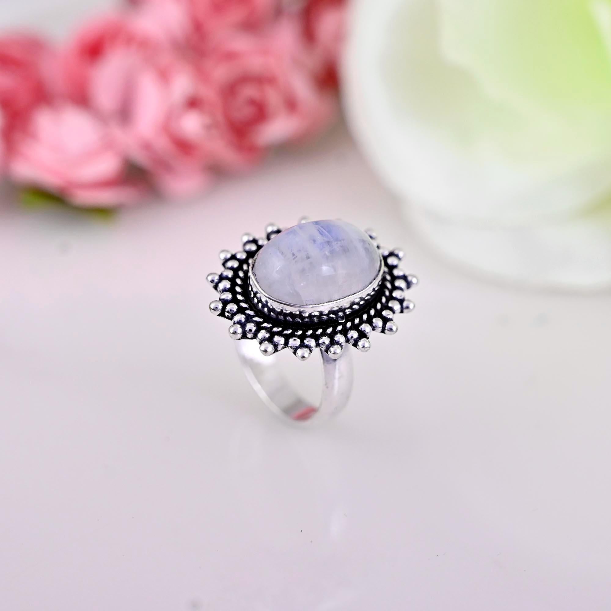 Genuine Moonstone Ring, Moonstone Silver Ring, Moonstone Ring, Moon stone Ring, Boho Ring, Rainbow Moonstone Ring, Birthday Gift For Her