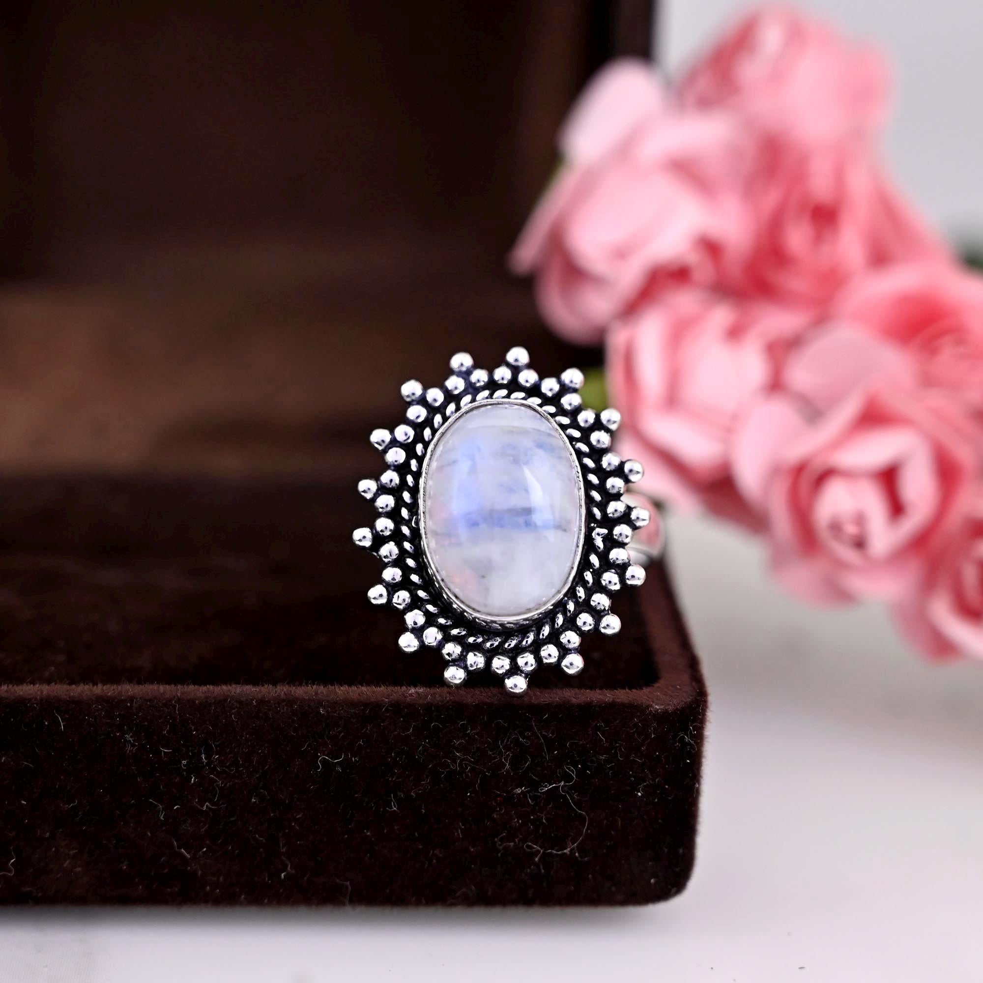 Genuine Moonstone Ring, Moonstone Silver Ring, Moonstone Ring, Moon stone Ring, Boho Ring, Rainbow Moonstone Ring, Birthday Gift For Her