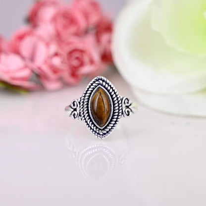 Tiger Eye Statement Ring, Brown Stone Ring, Minimalist Ring, Tiger Eye Jewelry, Women Tiger Eye Rings, 925 Sterling Silver, Anniversary Gift