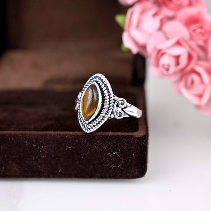 Tiger Eye Statement Ring, Brown Stone Ring, Minimalist Ring, Tiger Eye Jewelry, Women Tiger Eye Rings, 925 Sterling Silver, Anniversary Gift