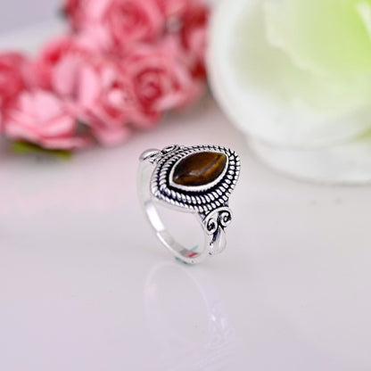 Tiger Eye Statement Ring, Brown Stone Ring, Minimalist Ring, Tiger Eye Jewelry, Women Tiger Eye Rings, 925 Sterling Silver, Anniversary Gift