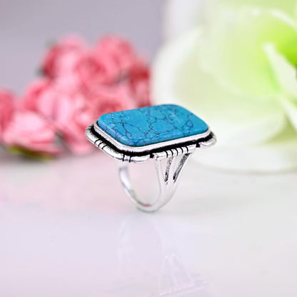 925 Sterling Silver Rings For Women, Turquoise Ring, Blue Rectangle  Cabochon Gemstone Ring, Engagement, Boho, Gift For Her