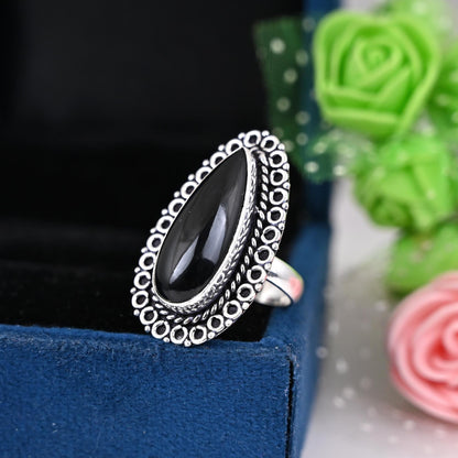 Boho Black Tourmaline Ring 925 Sterling Silver Ring Handmade Silver Jewelry Gemstone Ring Black Tourmaline Jewelry Big Gemstone Ring