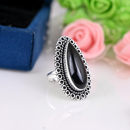 Boho Black Tourmaline Ring 925 Sterling Silver Ring Handmade Silver Jewelry Gemstone Ring Black Tourmaline Jewelry Big Gemstone Ring