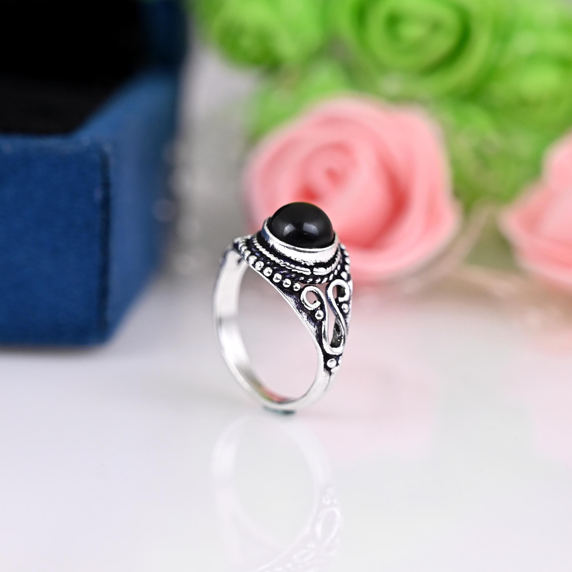 Boho black tourmaline ring, daily wear ring, statement sterling silver ring for women, bohemian jewelry, boho simple ring with  stone