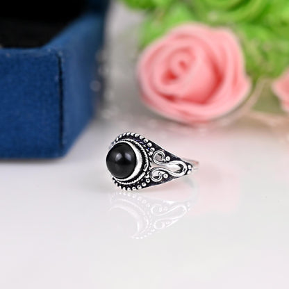 Boho black tourmaline ring, daily wear ring, statement sterling silver ring for women, bohemian jewelry, boho simple ring with  stone