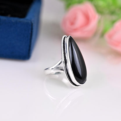 Black obsidian ring, 925 sterling silver ring, women gift ring, gemstone ring,  silver ring,  everyday ring, modern ring, minimalist ring