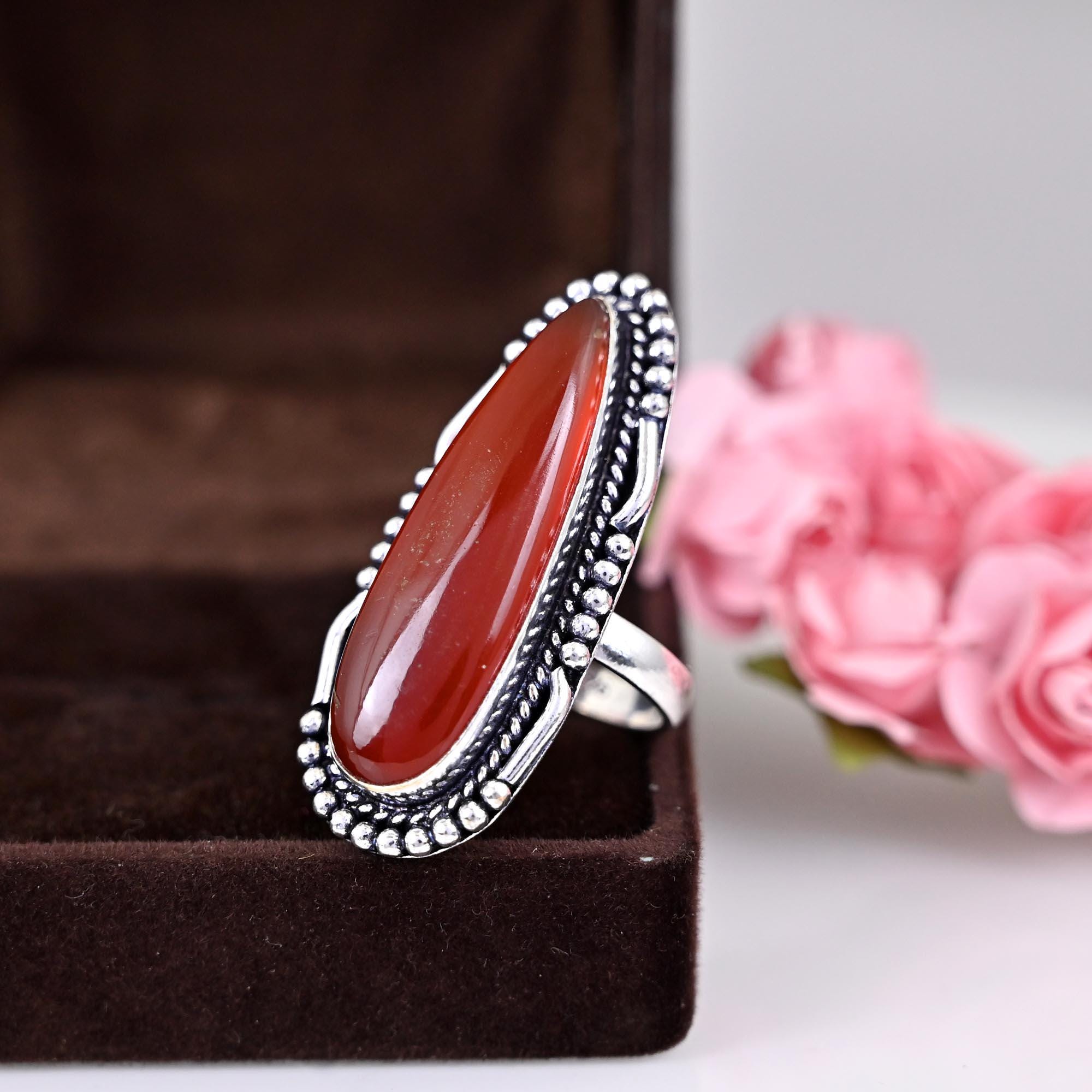 Silver Red , Gemstone Carnelian Ring, Sterling Silver Ring, Statement Ring For Women, Jewelry Gift Ring, Ring For Her, Mom Birthday gift