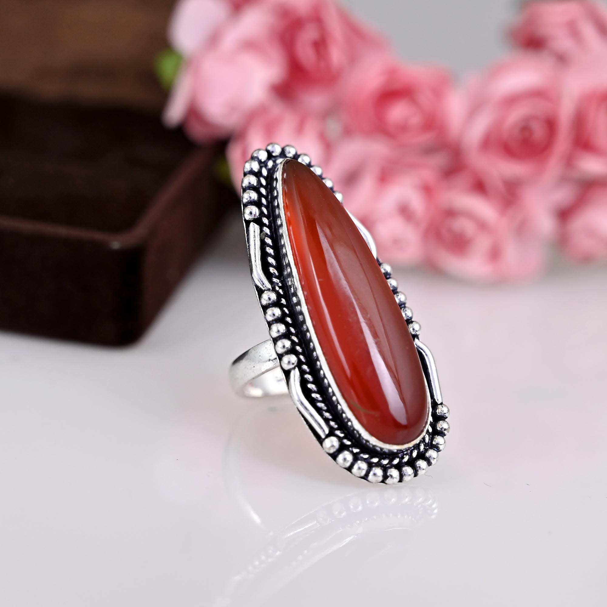 Silver Red , Gemstone Carnelian Ring, Sterling Silver Ring, Statement Ring For Women, Jewelry Gift Ring, Ring For Her, Mom Birthday gift