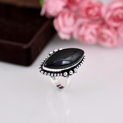 Genuine Black Onyx Ring, Black Onyx Marquise Ring, Black Stone Ring, Black Onyx Statement Ring, Boho Silver Ring, Everyday Silver Ring