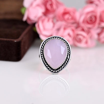 Rose Quartz Crystal Ring, Delicate Rings, Gemstone Ring, Pear Rose Quartz Ring, Blush Pink Quartz Ring, Gift For Mom, Graduation gift,