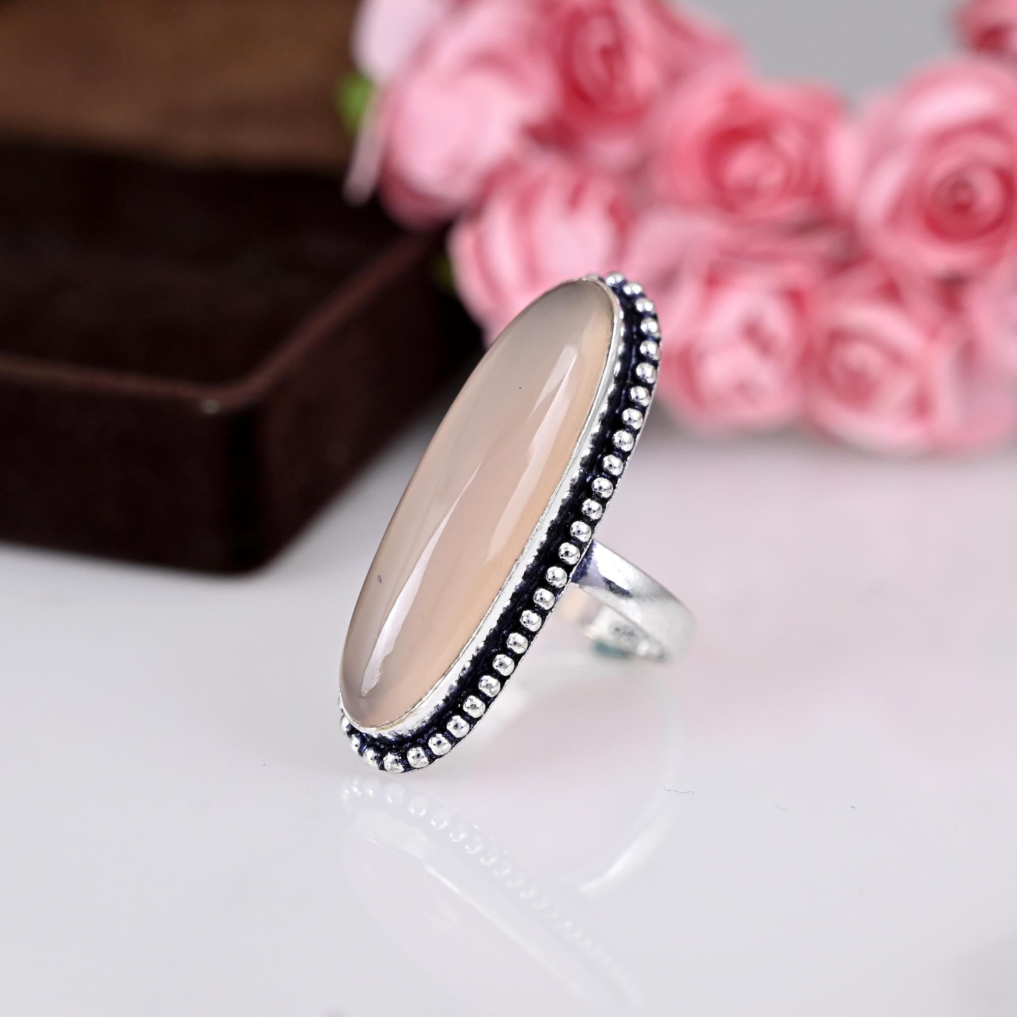 Rose Quartz Tear Drop Ring, Gemstone,  Natural, Sterling Silver 925, Boho, Dainty, Jewelry, Handmade, Beautiful,January, Birthstone