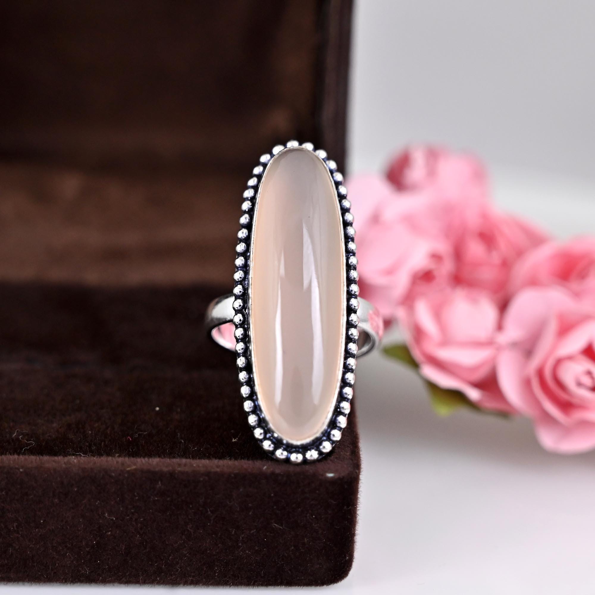 Rose Quartz Tear Drop Ring, Gemstone,  Natural, Sterling Silver 925, Boho, Dainty, Jewelry, Handmade, Beautiful,January, Birthstone