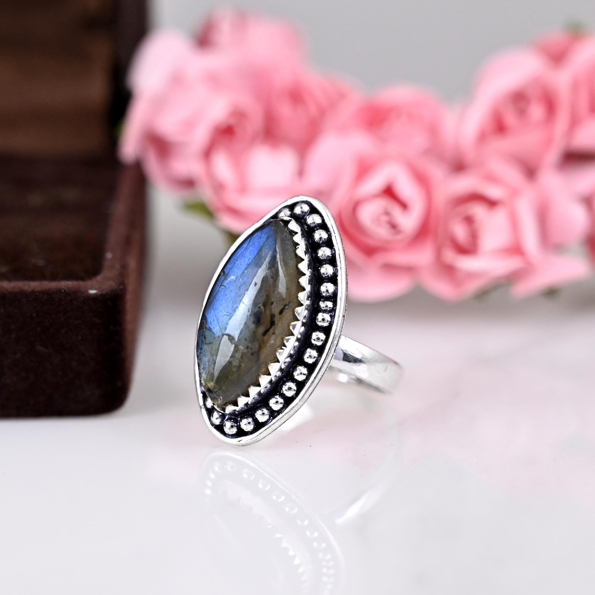 Natural Labradorite Ring, Handmade Ring, 925 Sterling Silver, Dainty Ring, Labradorite Marquise Ring, Ring For Women, Wedding Gift Ring