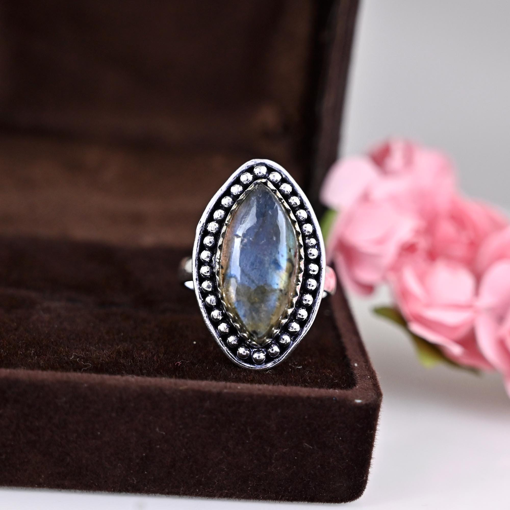 Natural Labradorite Ring, Handmade Ring, 925 Sterling Silver, Dainty Ring, Labradorite Marquise Ring, Ring For Women, Wedding Gift Ring