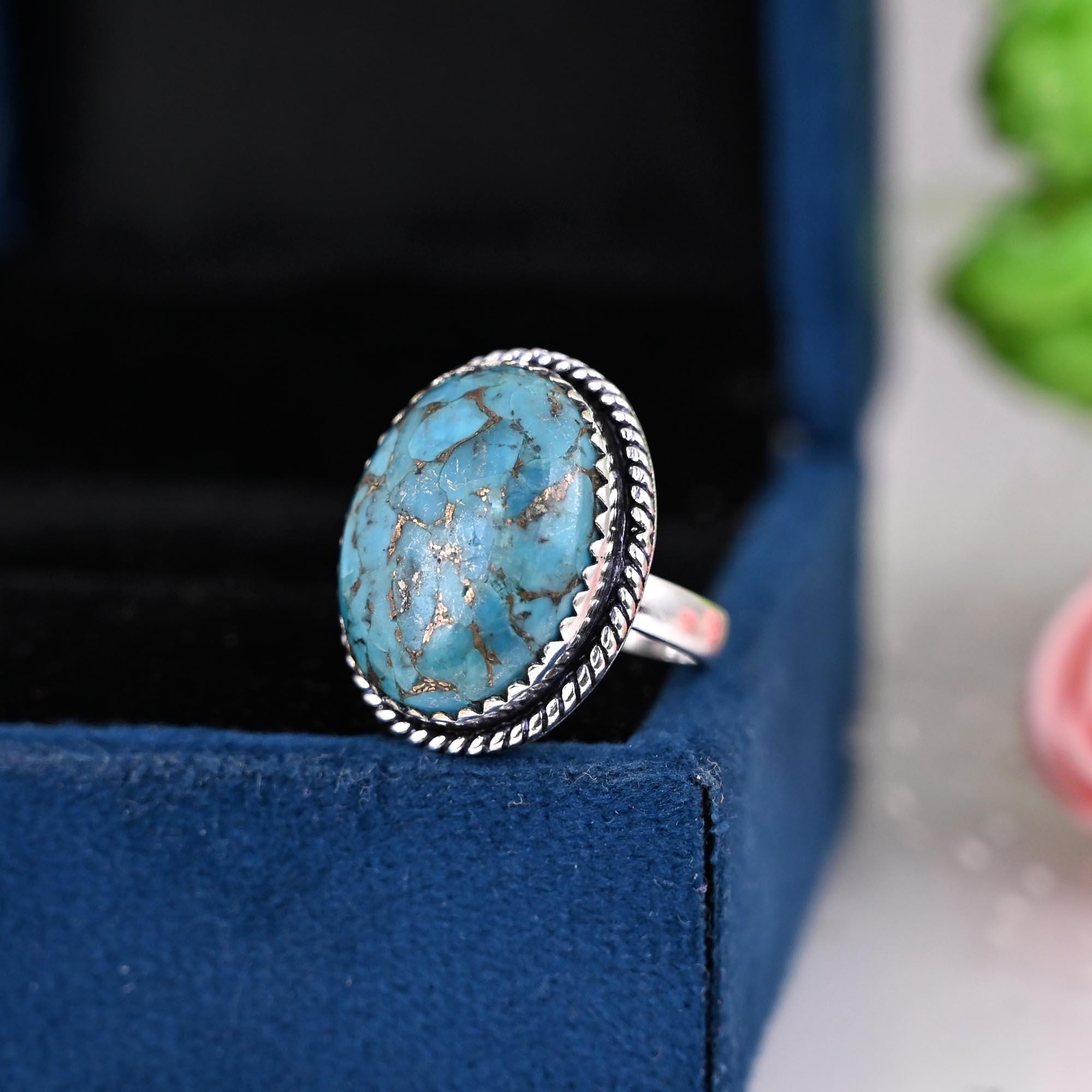 Copper Turquoise Ring, Oval Turquoise Ring, Handmade Ring, Oval Shape, Gemstone Ring, December Birthstone